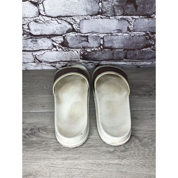 GUCCI Web White Rubber Logo Casual Slides Designer Sandals Men’s Sz 11M US/44EU - Picture 15 of 16
